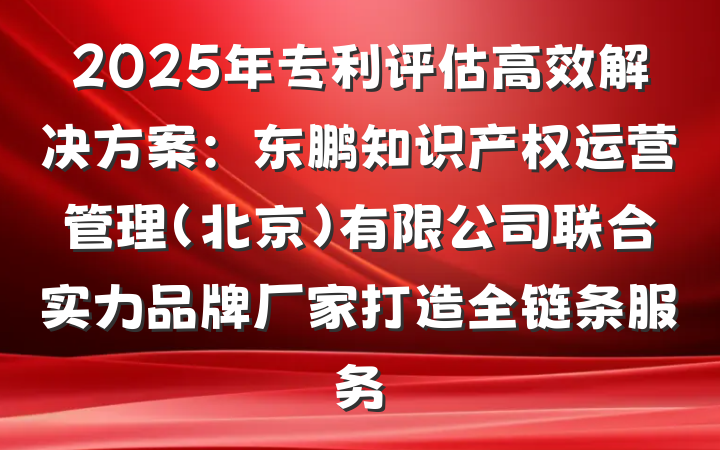 2025年专利评估高效解决方案：东鹏知识产权运营管理（北京）有限公司联合实力品牌厂家打造全链条服务