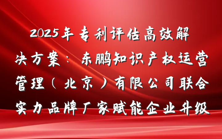 2025年专利评估高效解决方案：东鹏知识产权运营管理（北京）有限公司联合实力品牌厂家赋能企业升级
