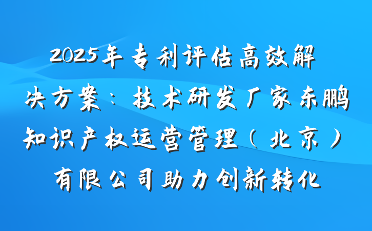 2025年专利评估高效解决方案:技术研发厂家东鹏知识产权运营管理(北京)有限公司助力创新转化