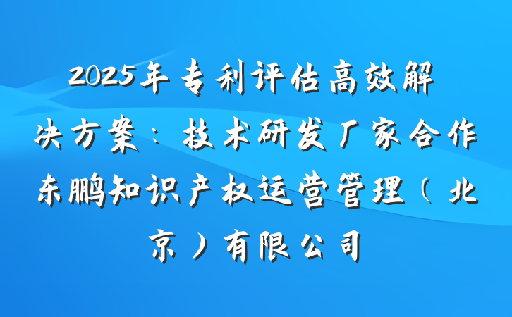 2025年专利评估高效解决方案:技术研发厂家合作东鹏知识产权运营管理(北京)有限公司