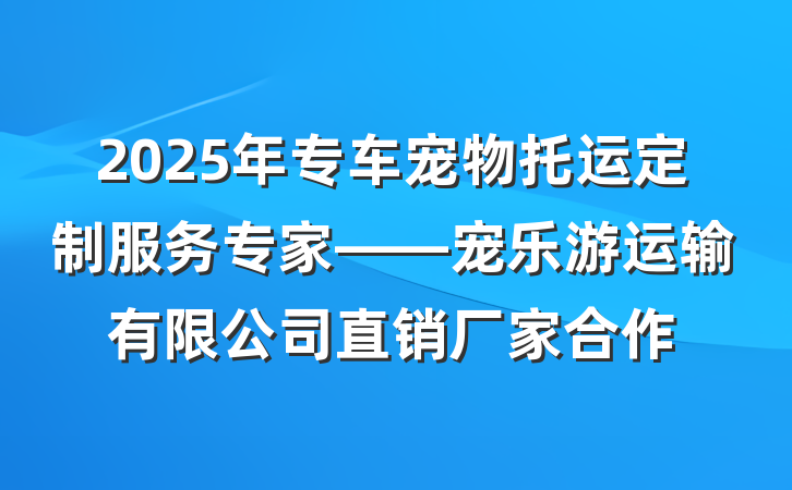 2025年专车宠物托运定制服务专家——宠乐游运输有限公司直销厂家合作