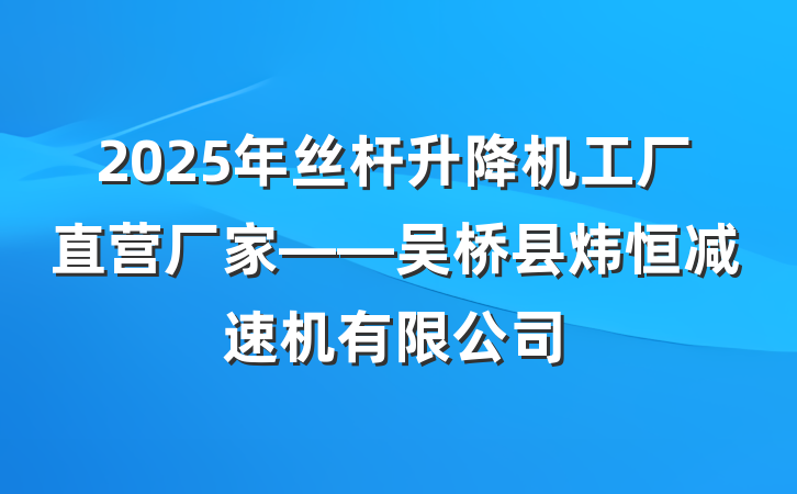 2025年丝杆升降机工厂直营厂家——吴桥县炜恒减速机有限公司