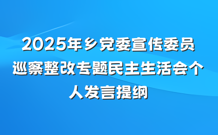 2025年乡党委宣传委员巡察整改专题民主生活会个人发言提纲