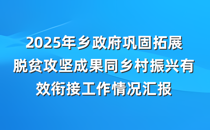 2025年乡政府巩固拓展脱贫攻坚成果同乡村振兴有效衔接工作情况汇报