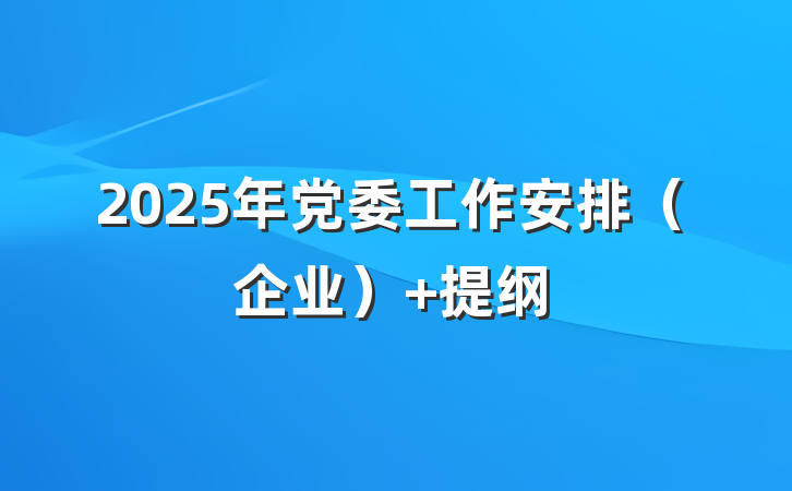 2025年党委工作安排（企业） 提纲