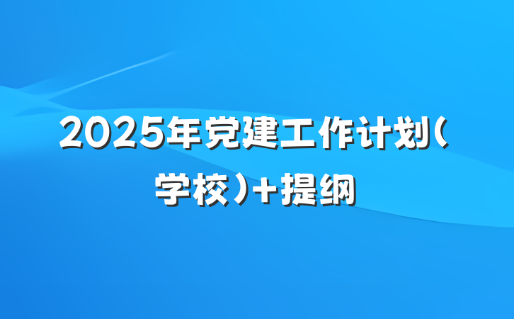 2025年党建工作计划（学校） 提纲