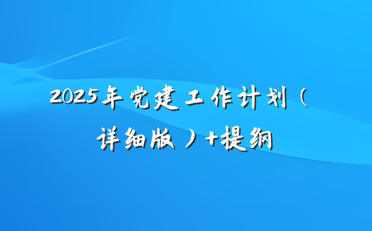 2025年党建工作计划（详细版） 提纲