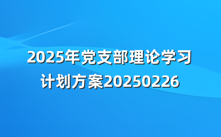 2025年党支部理论学习计划方案20250226