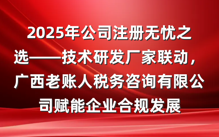 2025年公司注册无忧之选——技术研发厂家联动，广西老账人税务咨询有限公司赋能企业合规发展