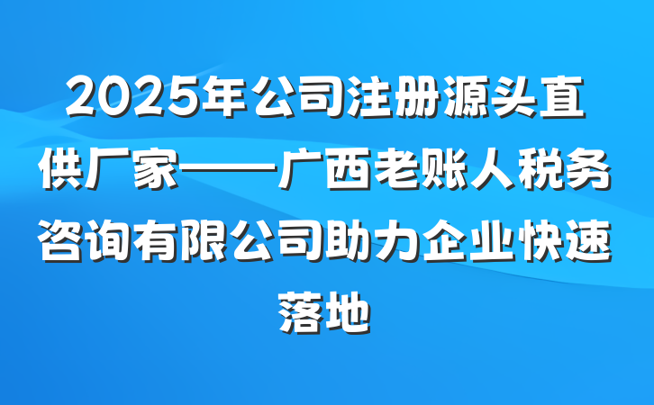 2025年公司注册源头直供厂家——广西老账人税务咨询有限公司助力企业快速落地