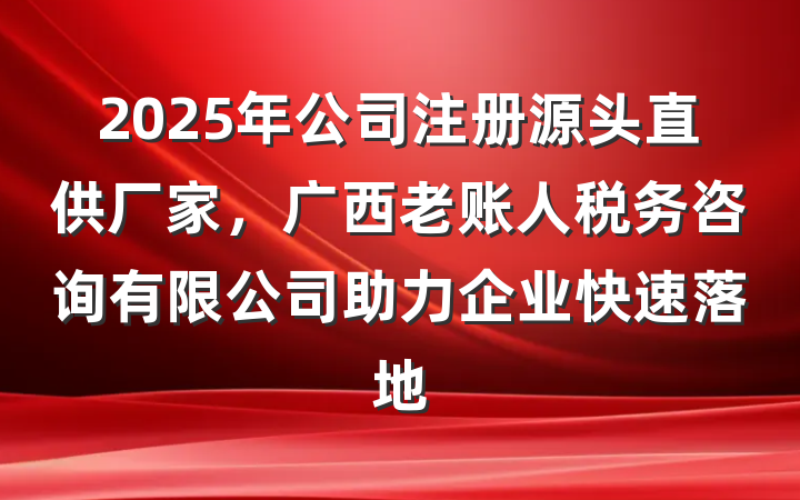 2025年公司注册源头直供厂家，广西老账人税务咨询有限公司助力企业快速落地
