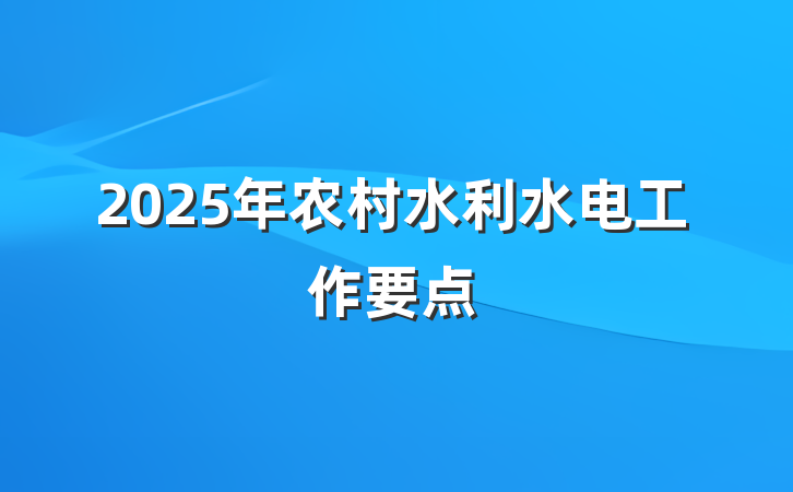2025年农村水利水电工作要点
