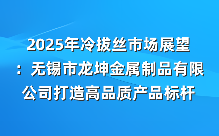 2025年冷拔丝市场展望:无锡市龙坤金属制品有限公司打造高品质产品标杆
