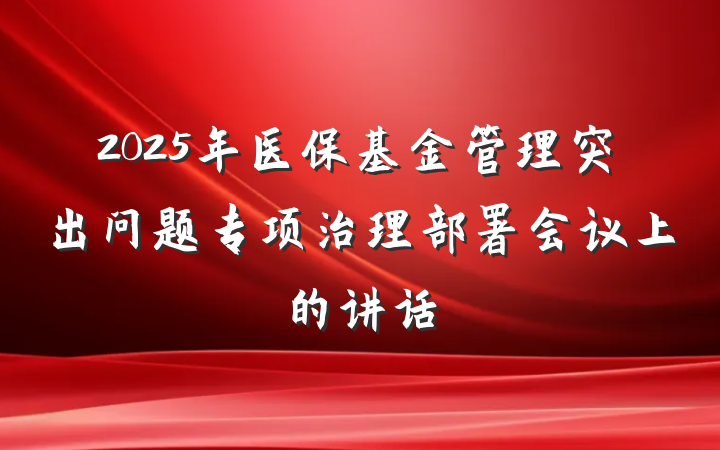 2025年医保基金管理突出问题专项治理部署会议上的讲话