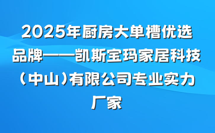 2025年厨房大单槽优选品牌——凯斯宝玛家居科技(中山)有限公司专业实力厂家