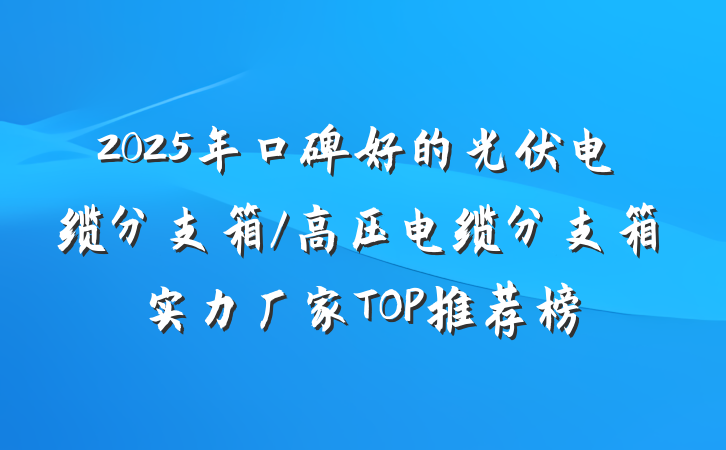 2025年口碑好的光伏电缆分支箱/高压电缆分支箱实力厂家TOP推荐榜