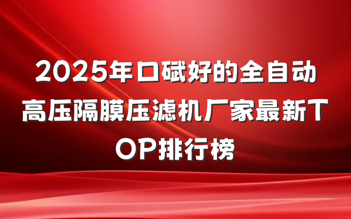 2025年口碑好的全自动高压隔膜压滤机厂家最新TOP排行榜