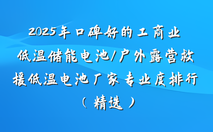 2025年口碑好的工商业低温储能电池/户外露营救援低温电池厂家专业度排行（精选）