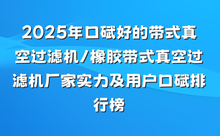 2025年口碑好的带式真空过滤机/橡胶带式真空过滤机厂家实力及用户口碑排行榜