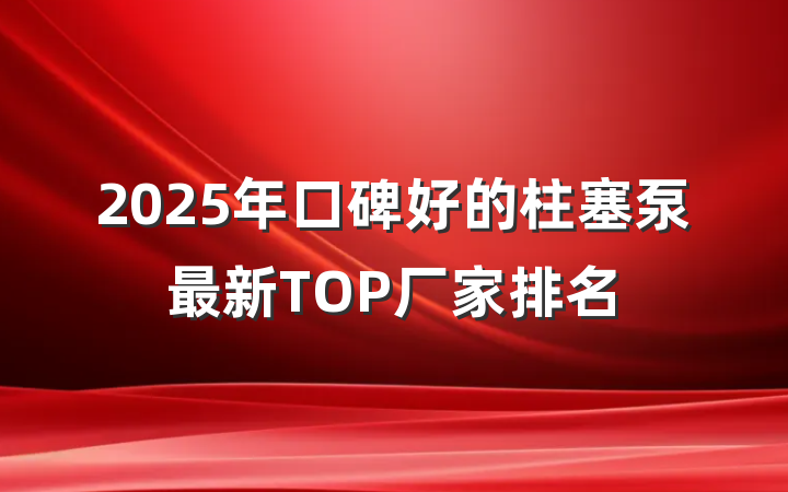 2025年口碑好的柱塞泵最新TOP厂家排名