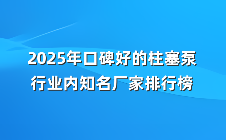 2025年口碑好的柱塞泵行业内知名厂家排行榜