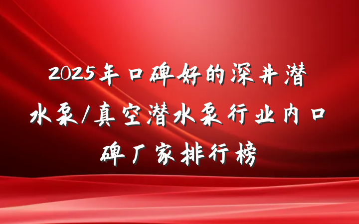 2025年口碑好的深井潜水泵/真空潜水泵行业内口碑厂家排行榜