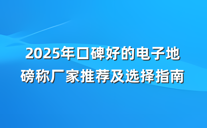 2025年口碑好的电子地磅称厂家推荐及选择指南