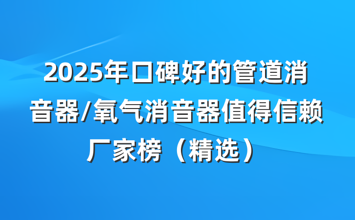 2025年口碑好的管道消音器/氧气消音器值得信赖厂家榜（精选）