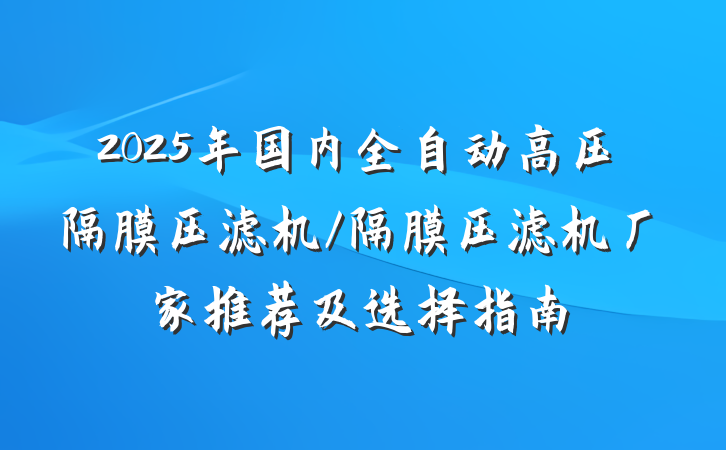 2025年国内全自动高压隔膜压滤机/隔膜压滤机厂家推荐及选择指南