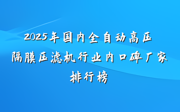 2025年国内全自动高压隔膜压滤机行业内口碑厂家排行榜