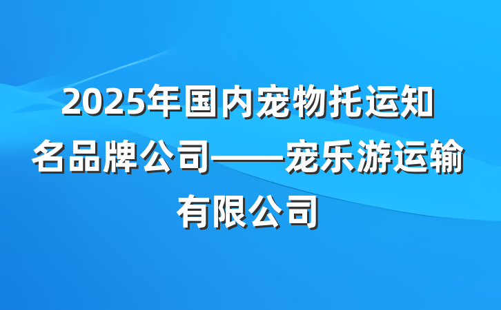 2025年国内宠物托运知名品牌公司——宠乐游运输有限公司