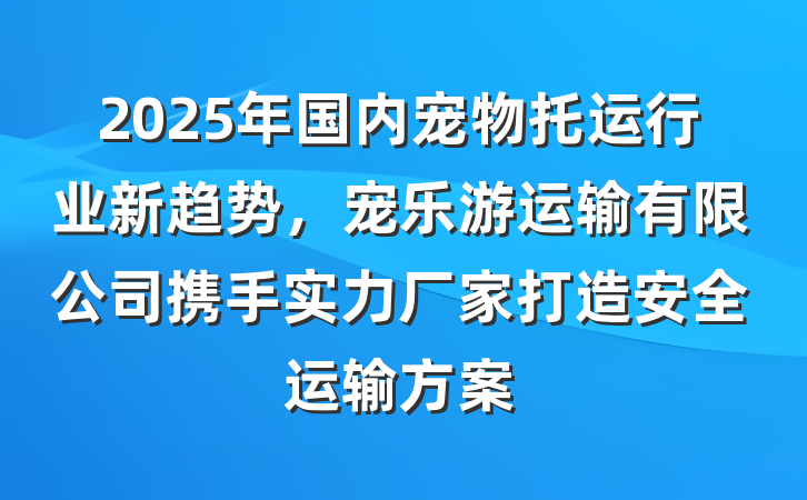 2025年国内宠物托运行业新趋势，宠乐游运输有限公司携手实力厂家打造安全运输方案