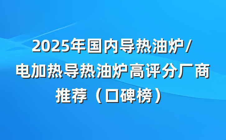 2025年国内导热油炉/电加热导热油炉高评分厂商推荐(口碑榜)