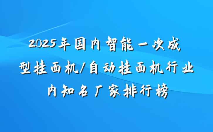 2025年国内智能一次成型挂面机/自动挂面机行业内知名厂家排行榜