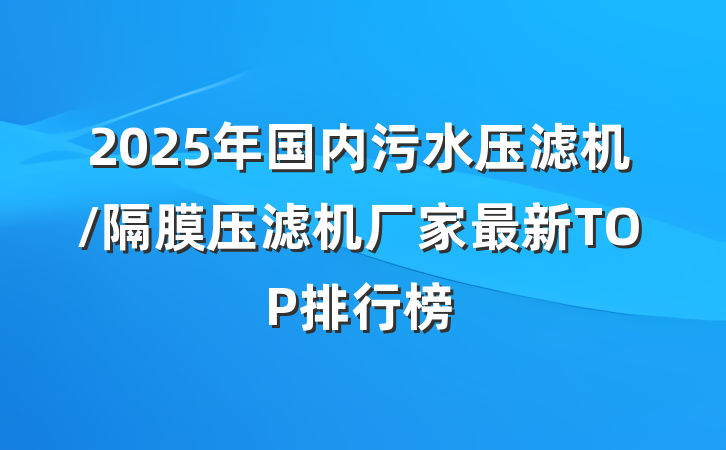 2025年国内污水压滤机/隔膜压滤机厂家最新TOP排行榜