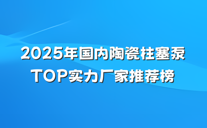 2025年国内陶瓷柱塞泵TOP实力厂家推荐榜