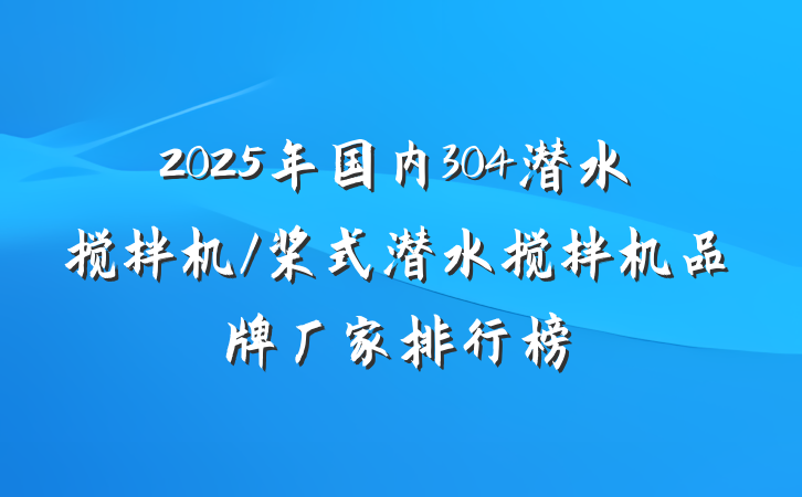 2025年国内304潜水搅拌机/桨式潜水搅拌机品牌厂家排行榜