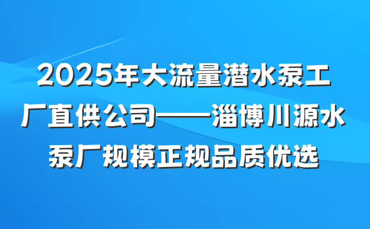 2025年大流量潜水泵工厂直供公司——淄博川源水泵厂规模正规品质优选