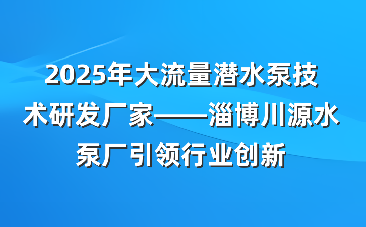 2025年大流量潜水泵技术研发厂家——淄博川源水泵厂引领行业创新
