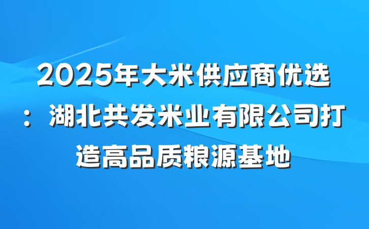 2025年大米供应商优选:湖北共发米业有限公司打造高品质粮源基地