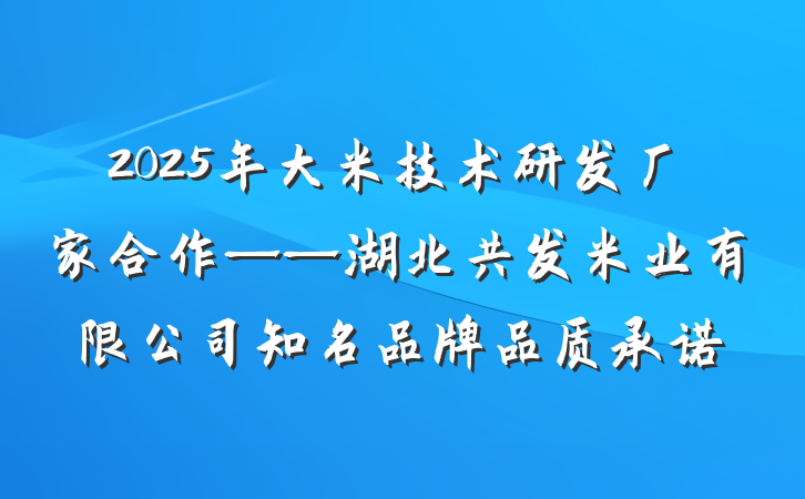 2025年大米技术研发厂家合作——湖北共发米业有限公司知名品牌品质承诺