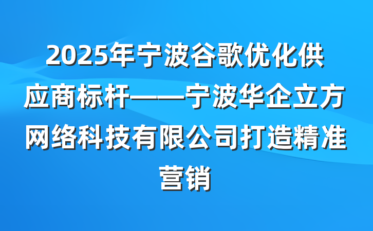 2025年宁波谷歌优化供应商标杆——宁波华企立方网络科技有限公司打造精准营销