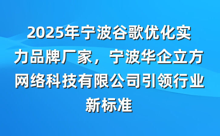 2025年宁波谷歌优化实力品牌厂家，宁波华企立方网络科技有限公司引领行业新标准