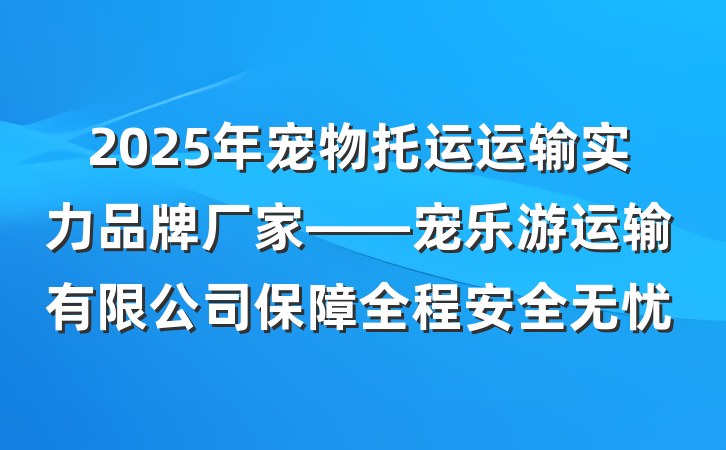 2025年宠物托运运输实力品牌厂家——宠乐游运输有限公司保障全程安全无忧