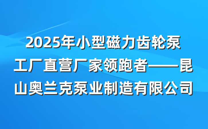2025年小型磁力齿轮泵工厂直营厂家领跑者——昆山奥兰克泵业制造有限公司