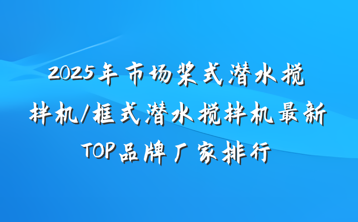 2025年市场桨式潜水搅拌机/框式潜水搅拌机最新TOP品牌厂家排行