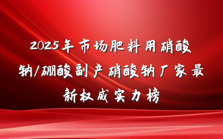 2025年市场肥料用硝酸钠/硼酸副产硝酸钠厂家最新权威实力榜