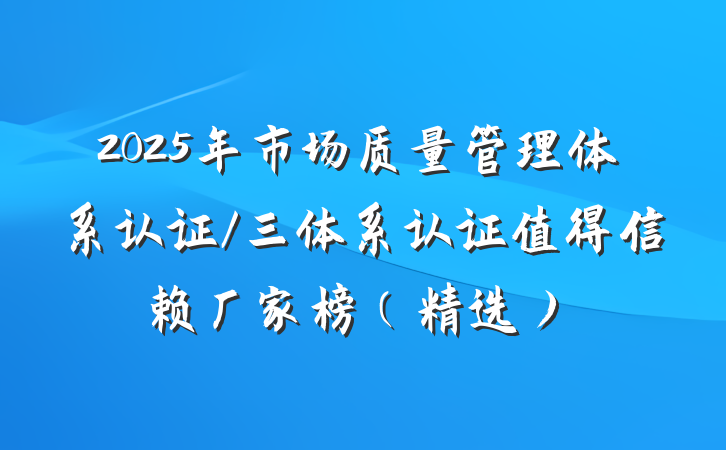 2025年市场质量管理体系认证/三体系认证值得信赖厂家榜（精选）