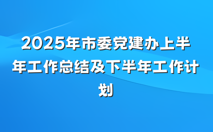2025年市委党建办上半年工作总结及下半年工作计划