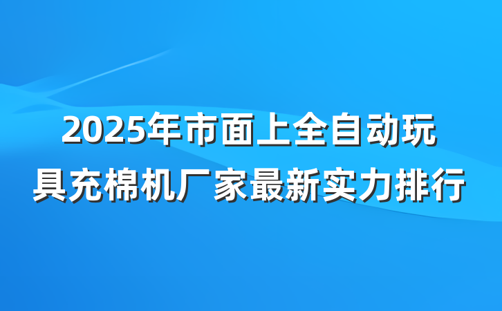 2025年市面上全自动玩具充棉机厂家最新实力排行